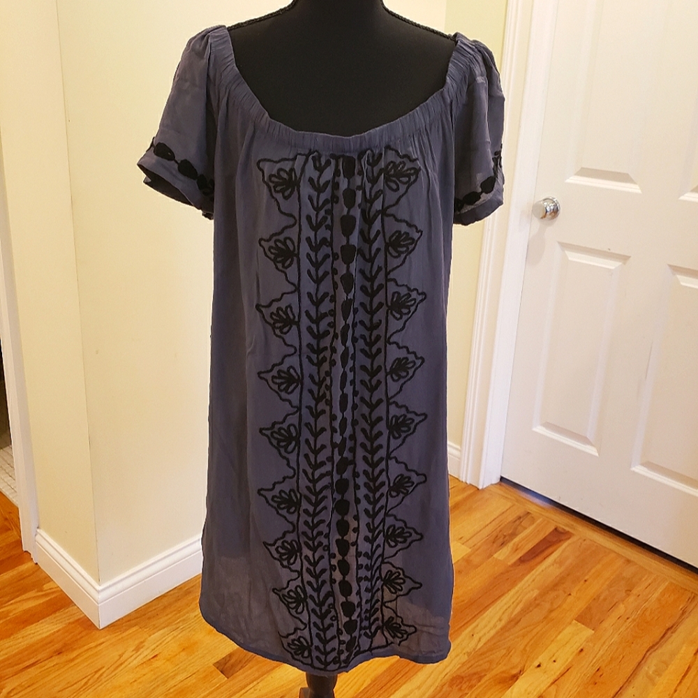 EXIST Off the shoulders, Blue embroidered, BoHo mini dress size L